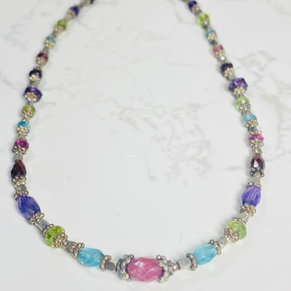 River Mist Gemstone Colorful and Silver Necklace